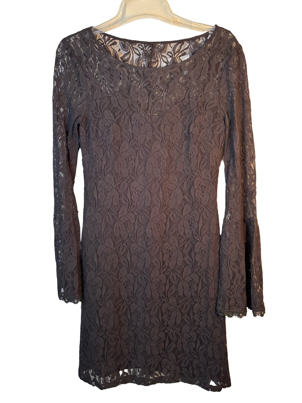 INC International Concepts Black Floral Lace Long-Sleeve Dress